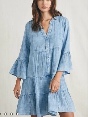 Faherty Dune Cotton Kasey Mini Dress Gauze Dress in Light Indigo New